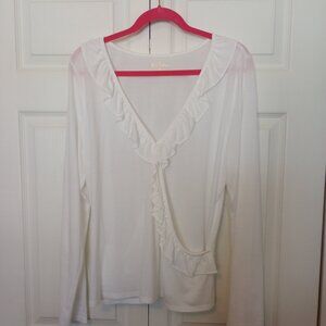 Lilly Pulitzer Ruffled V-neck Side Wrap Knit Top White sz XL